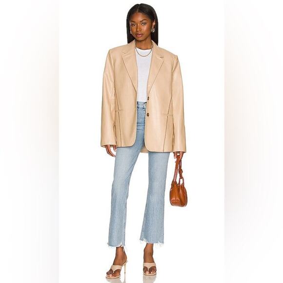 L'Academie Faux Leather Contrast Stitching Oversized Blazer Size XS - Picture 1 of 11